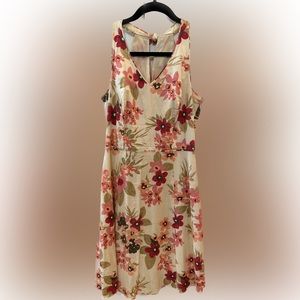 Loft Womens Floral Midi Dress Halter Pink Coral Beige Fit & Flare Size 6P